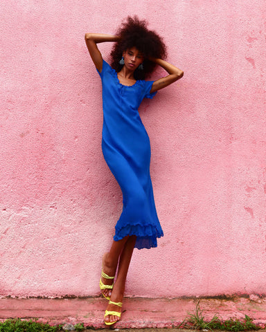 Anessa Dress Blue | Ruffled Double Hem Midi Dress