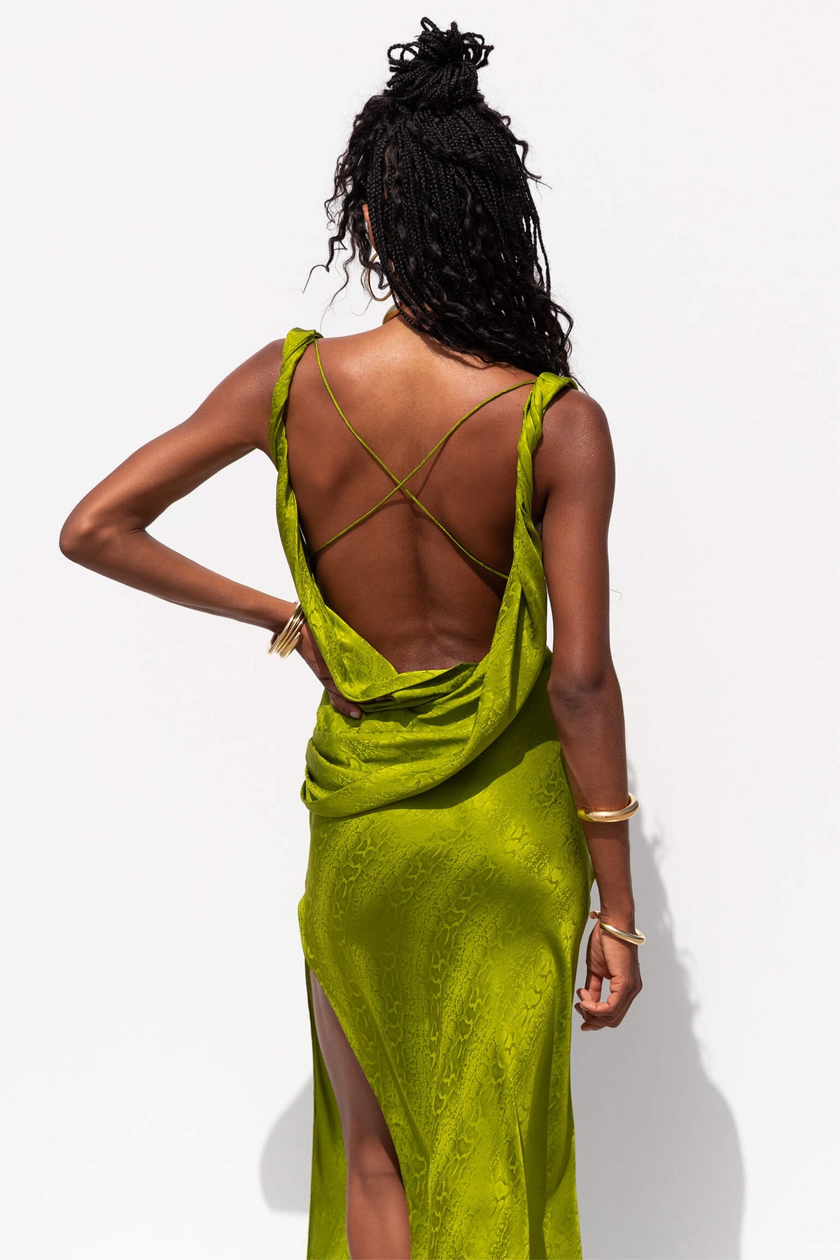 rat and boa lime green dress Navarra | Silk Cowl Neck Maxi Dress st-solid-dresses Size:33 (4'0